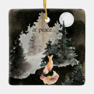 at peace ~ Fox and Full Moon Woodland Ceramic Ornament