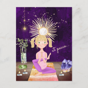 At Peace Meditating Blonde Yoga Girl and Crystals Postcard