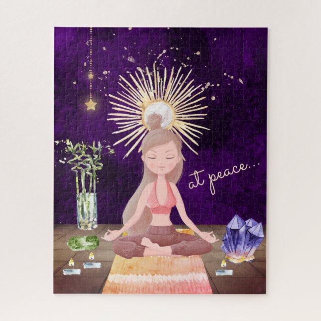 At Peace Meditating Yoga Girl and Crystals Jigsaw Puzzle (Vertical)