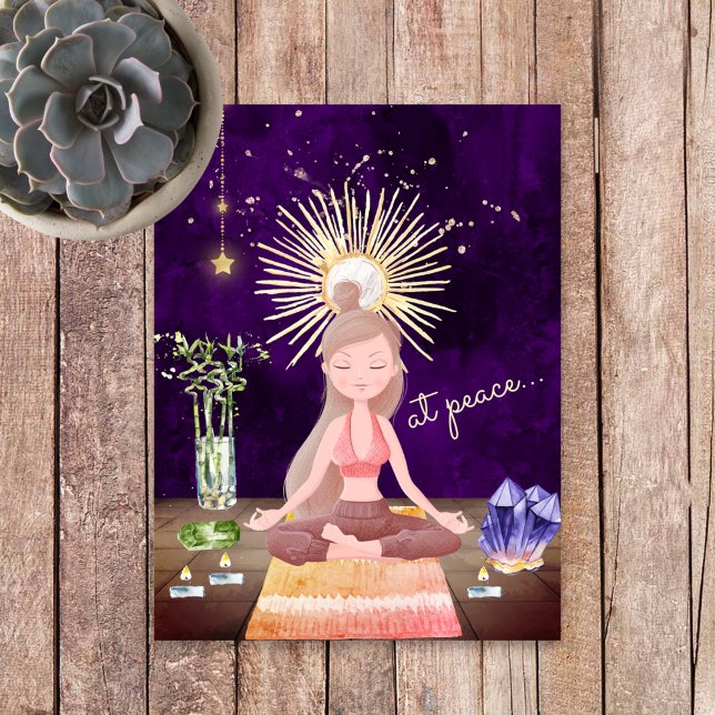 At Peace Meditating Yoga Girl and Crystals Postcard (Creator Uploaded)