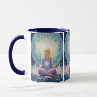 At Peace Meditating Yoga Girl Crystals Blue Purple Mug