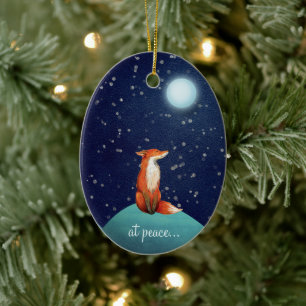 at peace, Personalised Fox and Full Moon Christmas Ceramic Tree Decoration