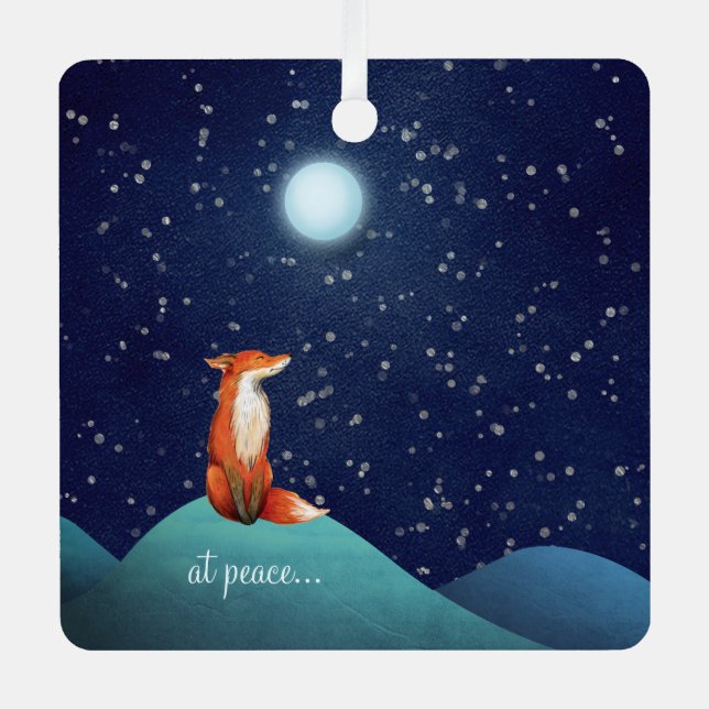 at peace, Personalised Fox and Full Moon Christmas Metal Tree Decoration (Front)