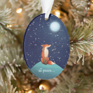 at peace, Personalised Fox and Full Moon Christmas Ornament