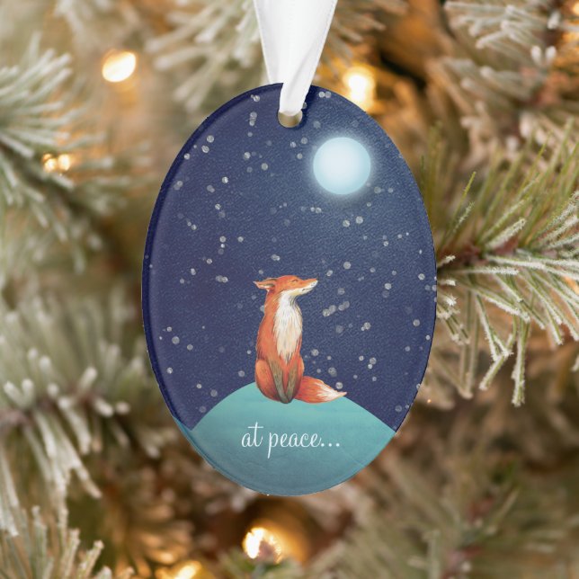 at peace, Personalised Fox and Full Moon Christmas Ornament (Tree)