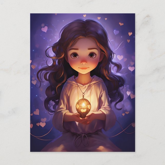 At Peace Pretty Meditating Yoga Girl Purple Hearts Postcard (Front)