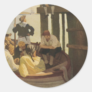 At Queen's Ferry by NC Wyeth, Vintage Pirates Classic Round Sticker