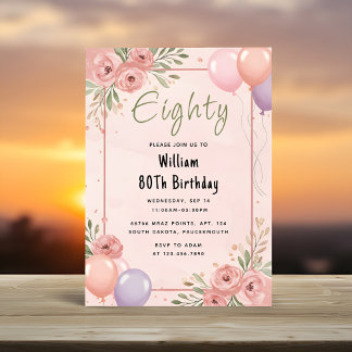 At Retro Fun Adult Humour Happy Chic 80th Birthday Invitation