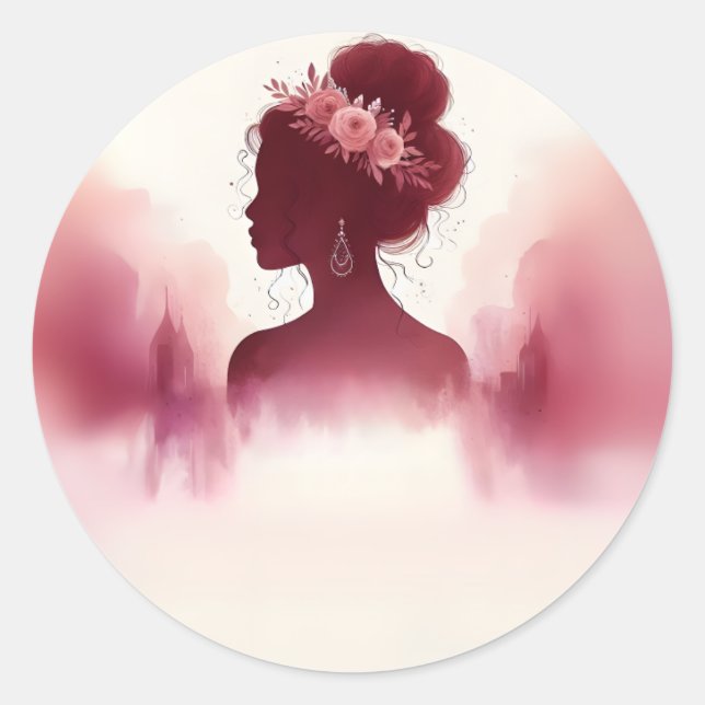 At Silver Plum Lace Gown Boho Burgundy Quinceanera Classic Round Sticker (Front)