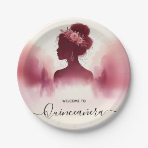 At Silver Plum Lace Gown Boho Burgundy Quinceanera Paper Plate