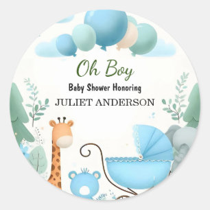 At Soft Boho Bear Blue Cub Welcome Baby Boy Shower Classic Round Sticker