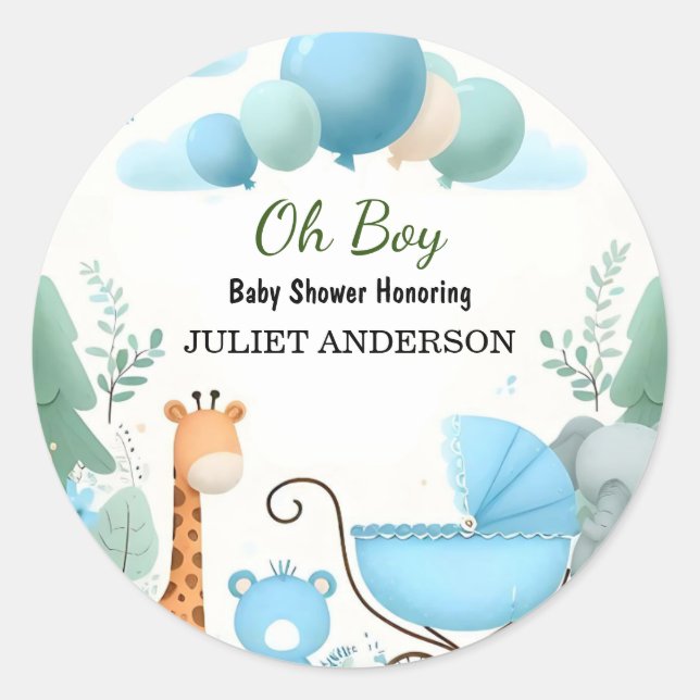 At Soft Boho Bear Blue Cub Welcome Baby Boy Shower Classic Round Sticker (Front)