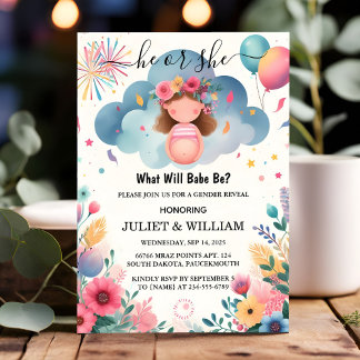 At Stash Fun Cloud Family In Spanish Gender Reveal Invitation