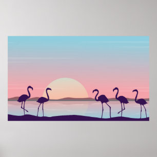 At sunrise flamingo scenery silhouettesflamingo, s poster