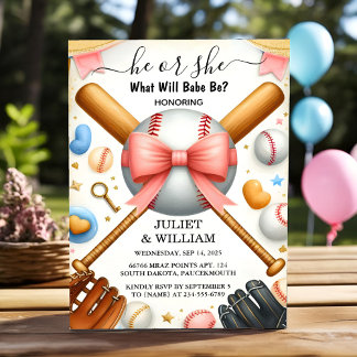 At Team Ball Game Pitch Fun Baseball Gender Reveal Invitation