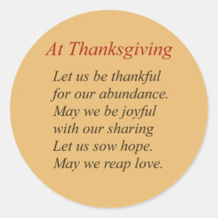 At Thanksgiving Poem in Fall Colours Classic Round Sticker