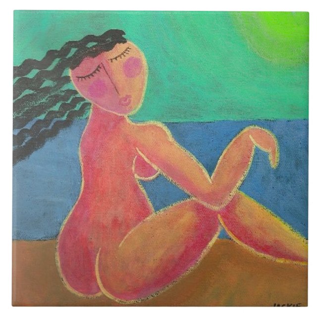 At the Beach Abstract Portrait of a Woman Tile (Front)