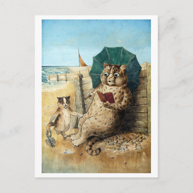 At The Beach, Louis Wain Postcard (Front)