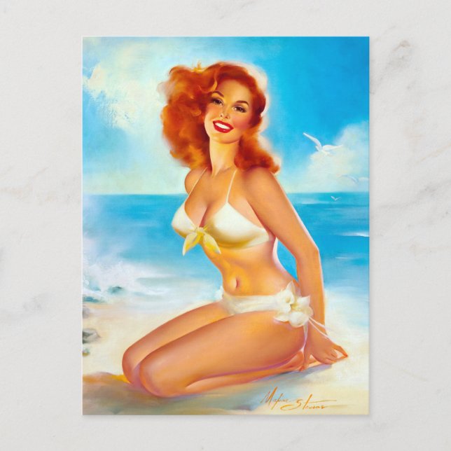 At the Beach Pin Up Postcard (Front)