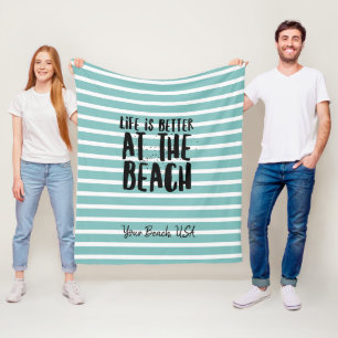 At The Beach Striped Custom Fleece Blanket