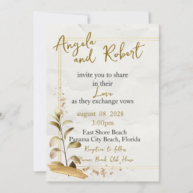 At the Beach  Wedding Invitation (Front)