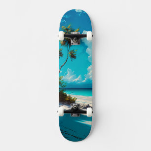 At the Beach - White sand and Blue Sky Skateboard