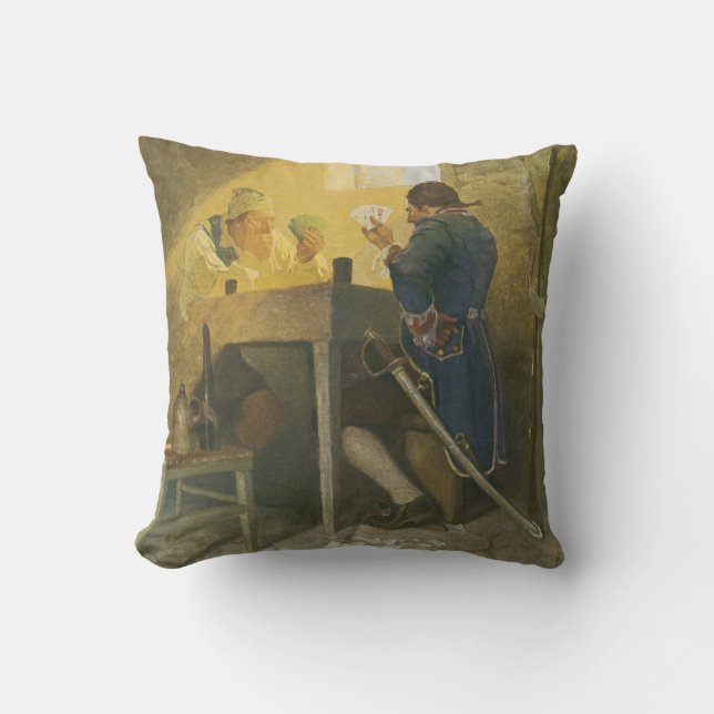 At the Cards in Cluny’s Cage by NC Wyeth Cushion (Front)