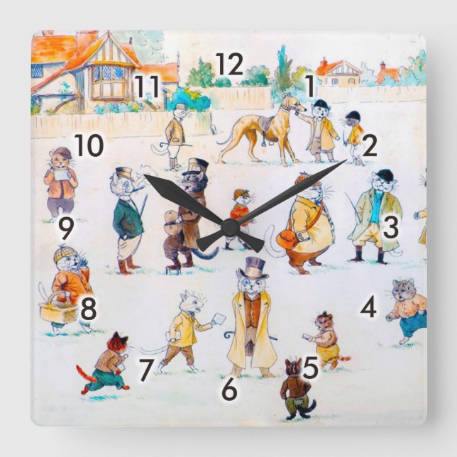 At the Cat-Town Races, Louis Wain Square Wall Clock (Front)