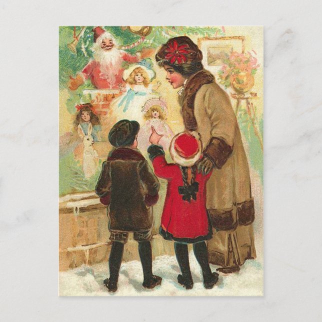 At the Christmas toy store window Postcard (Front)