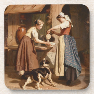At the Dairy, 1866 (oil on panel) Coaster