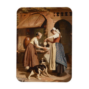 At the Dairy, 1866 (oil on panel) Magnet