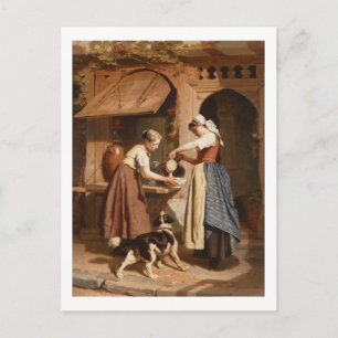 At the Dairy, 1866 (oil on panel) Postcard