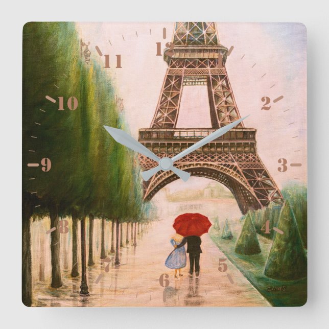 At the Eiffel Tower  Square Wall Clock (Front)