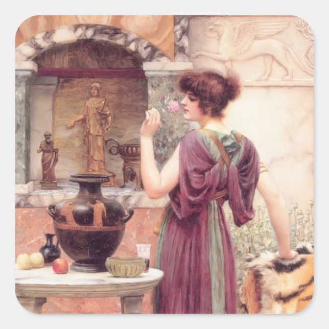 At the Garden Shrine, Pompeii by John Godward Square Sticker (Front)