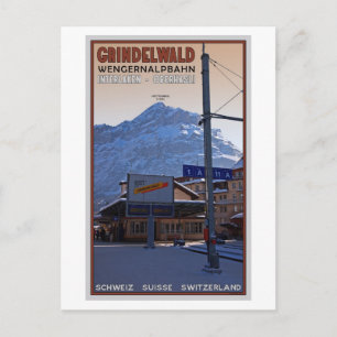 At the Grindelwald Train Station Postcard