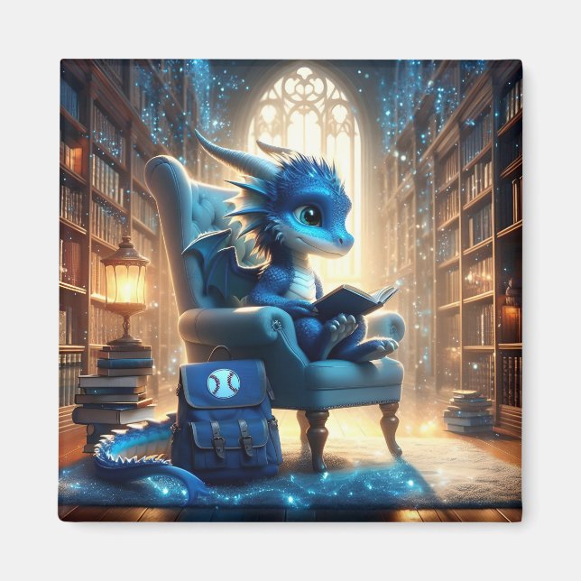 At the Library - Blue Dragon Magnet (Front)