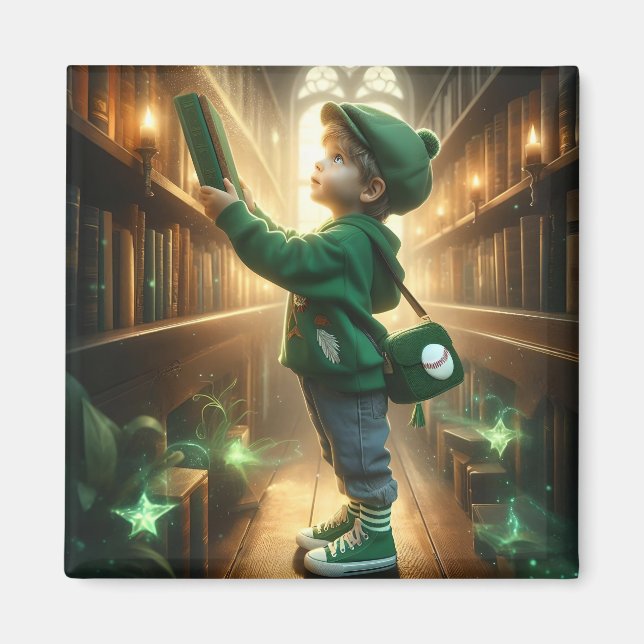 At the Library - Green Magnet (Front)