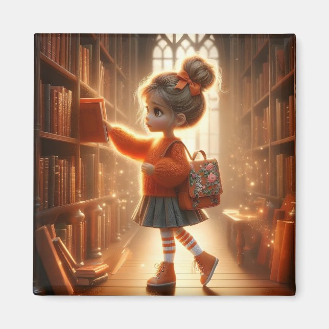 At the Library - Orange Magnet (Front)