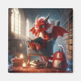 At the Library - Red Dragon Magnet