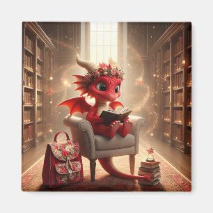 At the Library - Red Dragon Magnet