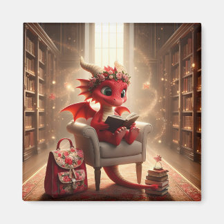 At the Library - Red Dragon Magnet