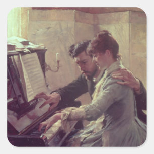 At the Piano Square Sticker