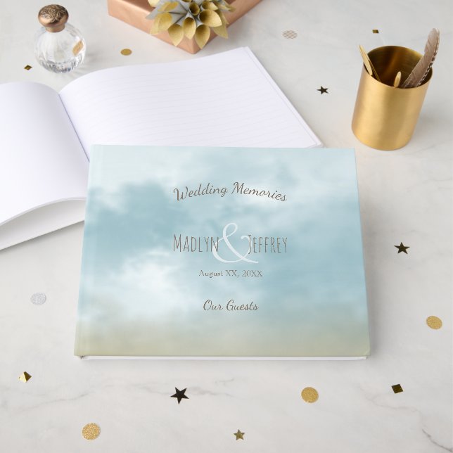 At the shore ocean beach wedding memories guest guest book (Front Open)