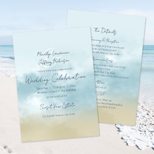 At the shore ocean surf beach all in one wedding invitation
