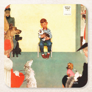 At The Vets by Norman Rockwell Square Paper Coaster