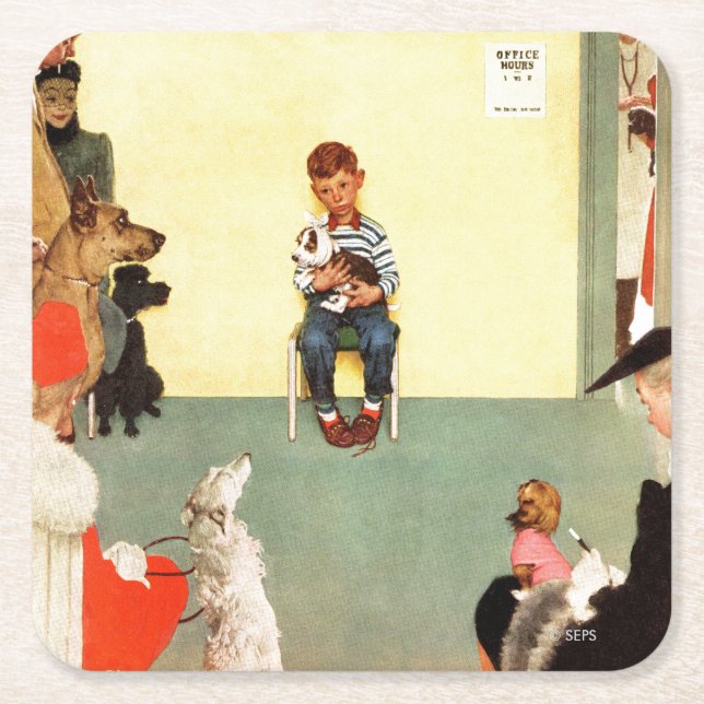At The Vets by Norman Rockwell Square Paper Coaster (Front)