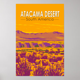 Atacama Desert Sunset South America Travel Vintage Poster