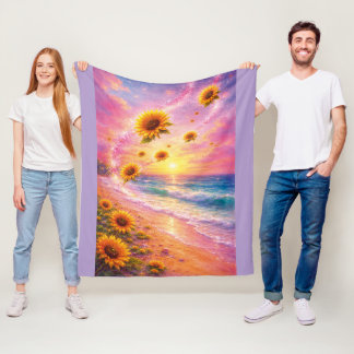Atardecer de Paz Infinita: Girasoles Mágicos  Fleece Blanket