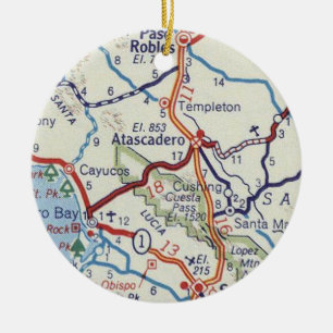 Atascadero CA Vintage Map Ceramic Tree Decoration