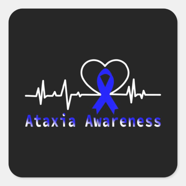 Ataxia Awareness Heartbeat Warrior Support T-Shirt Square Sticker (Front)